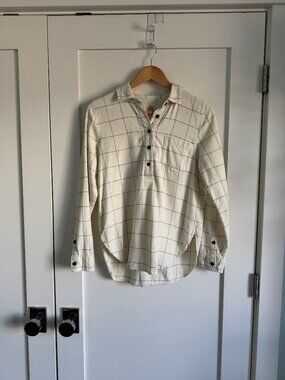 Marine Layer Organic Flannel Shirt Ivory Windowpane Size S